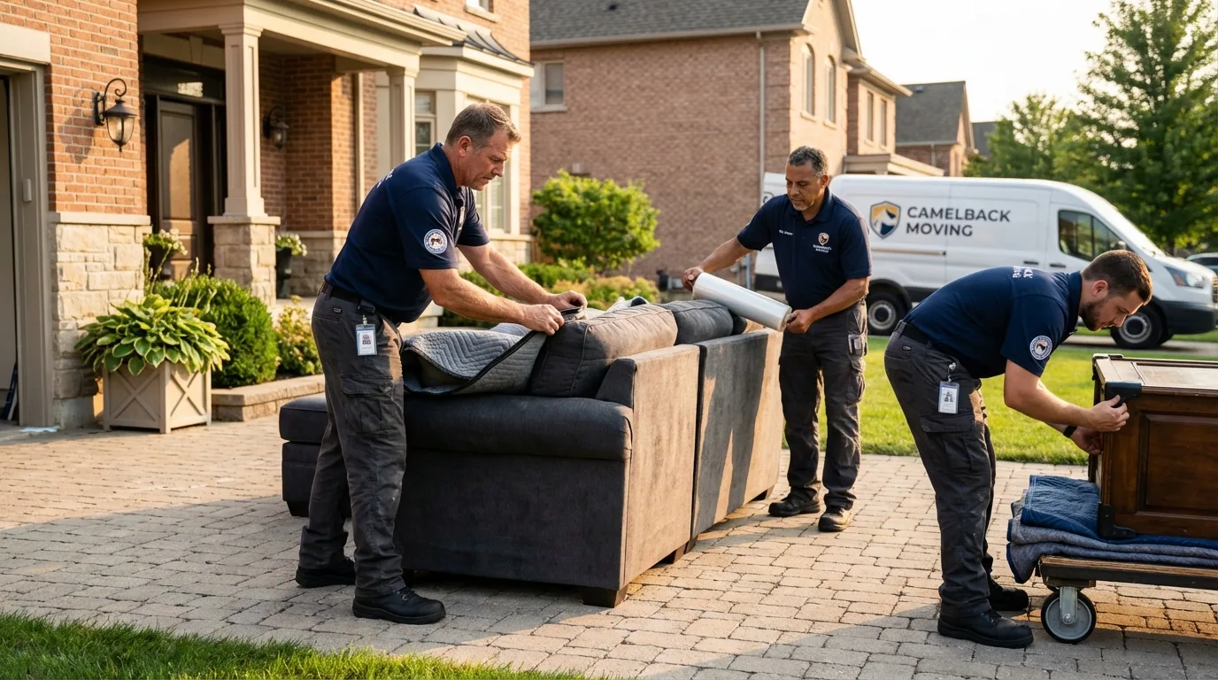Large estate moving crew wrapping furniture in Poynette, WI